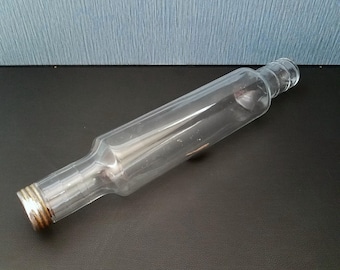 Vintage Glass Rolling Pin Bottle with Tin Screw On Lid, Ice Water Rolling Pin