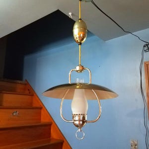 Vintage Lantern Style Pull Down Chandelier,  Retracting Ceiling Light, READ Item Details, REDUCED Shipping Available