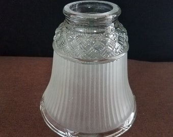 Glass Pendant Shade with Basket Weave Top and Frosted Ribbed Bottom, 2 1/8 Inch Fitter, Heavy Glass