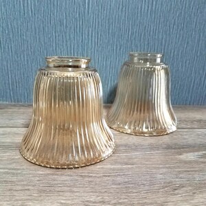 Iridescent Gold Ribbed Pendant Shades, 2 1/8 Inch Fitter, Heavy Glass, Replacement Glass Shade