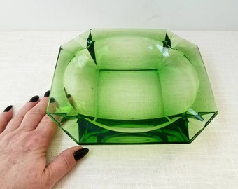 Large 8 Inch Heavy Glass Ashtray, Emerald Green Glass Ashtray