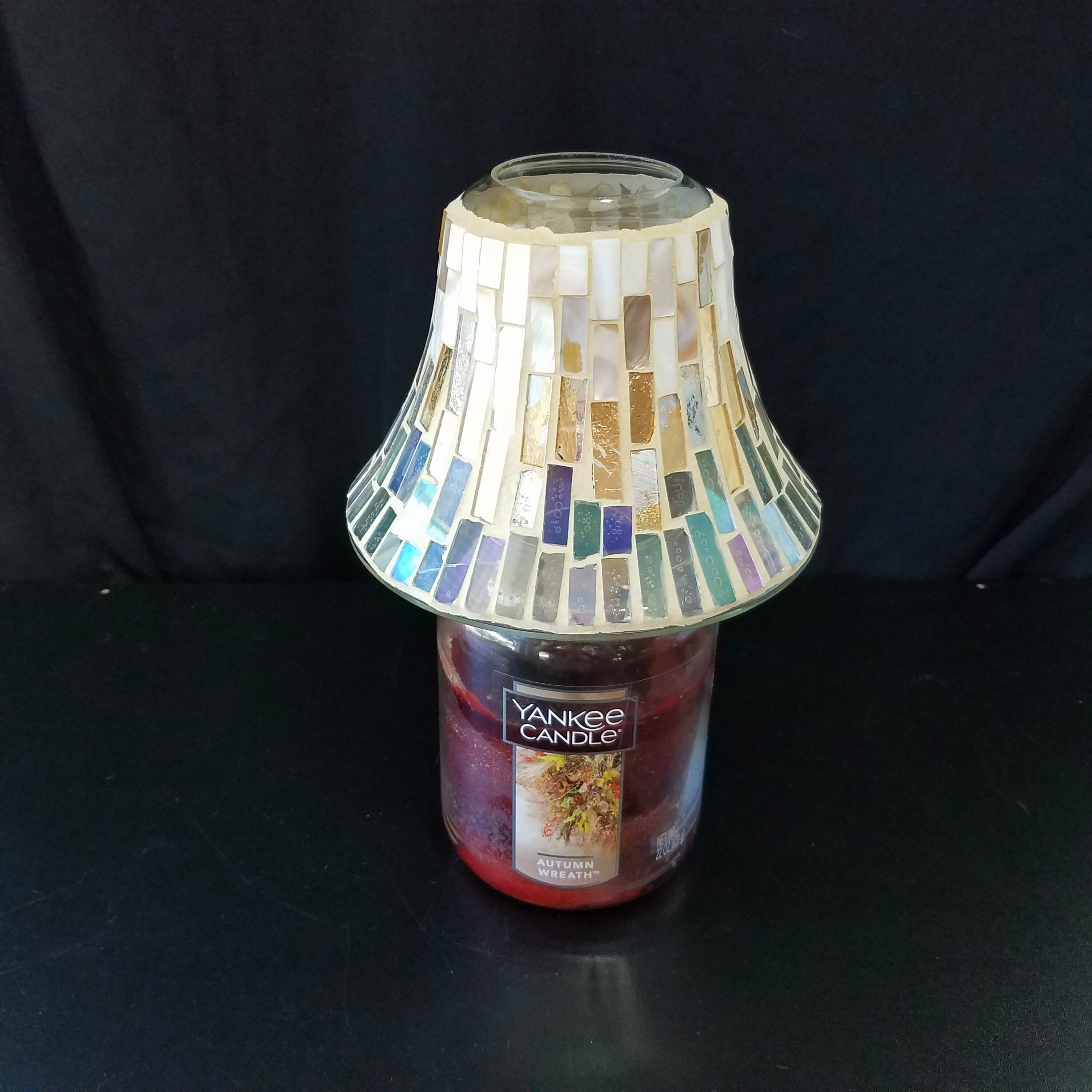 Stained Glass Yankee Candle Shade Gold Silver and White Colored