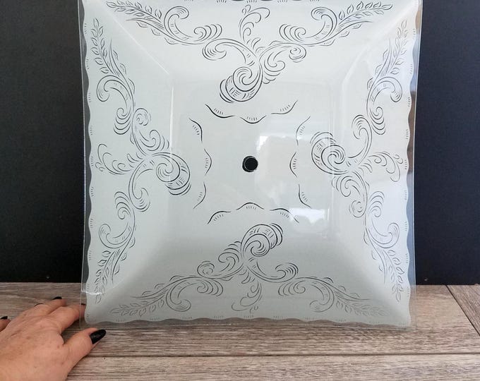 Retro 13.5 Inch Square Ceiling Fixture Shade, Hollywood Regency Scroll ...