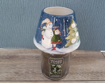 Snowfull Snowman Jar Candle Shade,  Whimsical Winter Ceramic Candle Topper