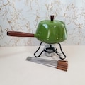 Retro Vintage Avocado Green Aluminum Fondue Set, 70's Fondue Pot, Fuel Fondue Pot