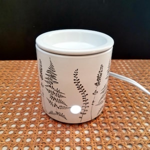 Electric Warming Plate Wax Warmer, White with Grey Botanicals,  Fragrance Warmer