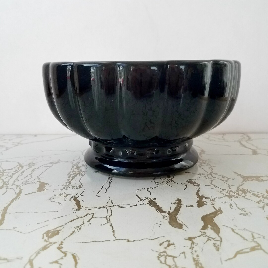 Vintage Mccoy Black Pedestal Bowl Like New Black Ceramic Etsy