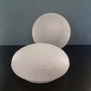 Vintage Frosted Glass Ceiling Fixture Shade With Bas Relief Vines, 5 7/8 Inch Fitter, Mushroom Dome, Replacement Ceiling Shade  (C)