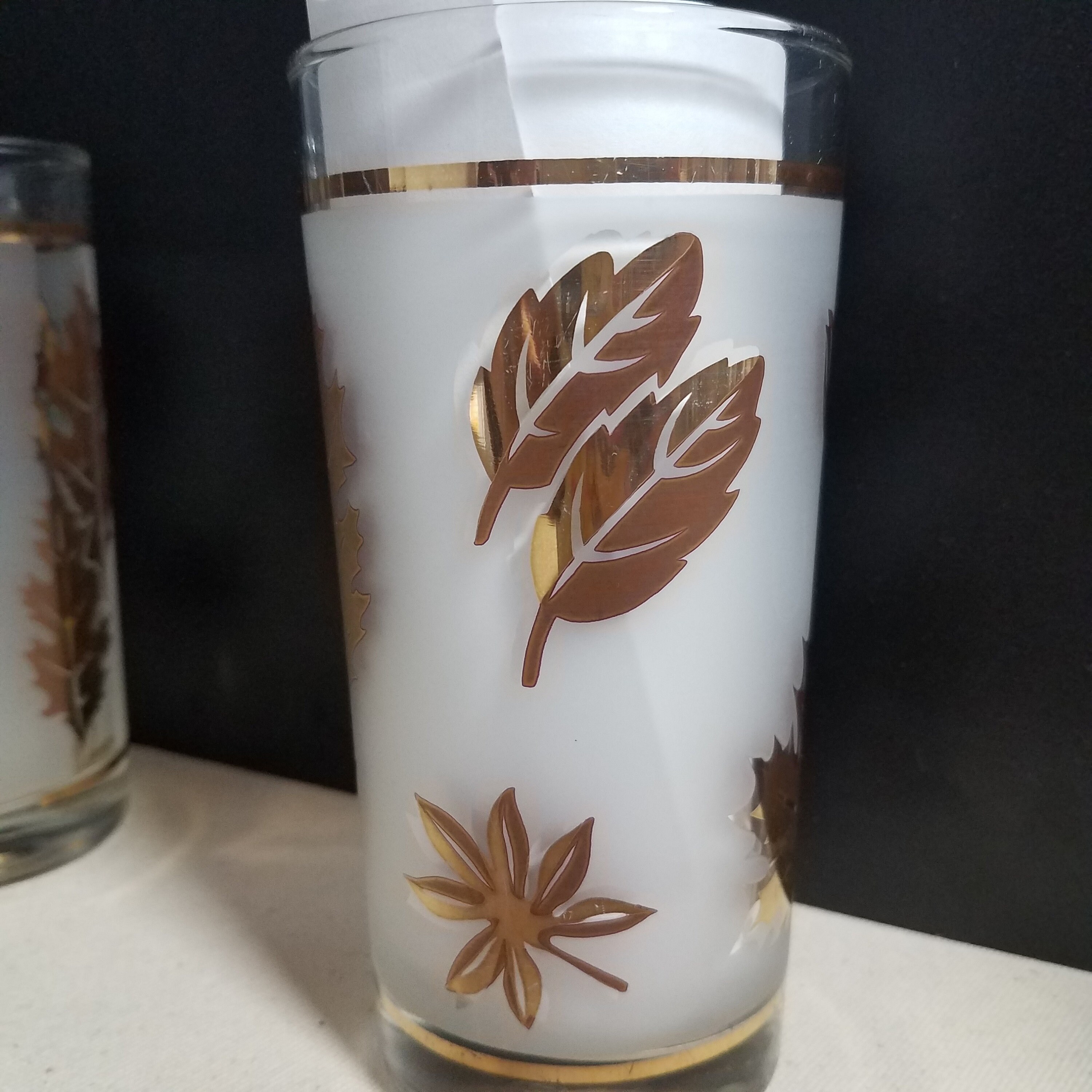 Set of 4 Frosted Gold Leaf Glasses MCM 1960s Tom Collins Etsy