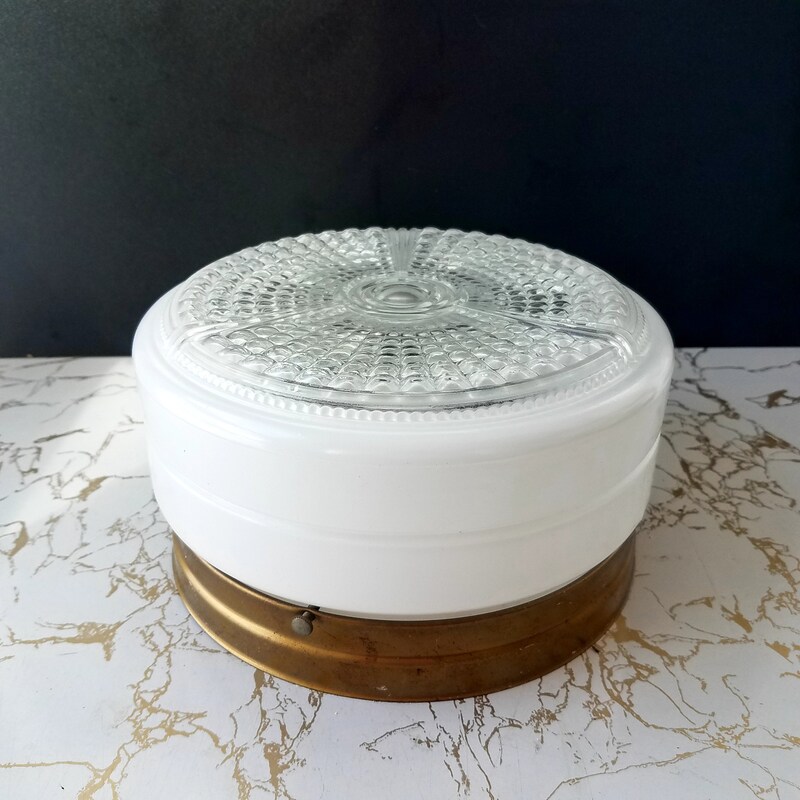 Vintage Glass Drum Ceiling Fixture, 2 