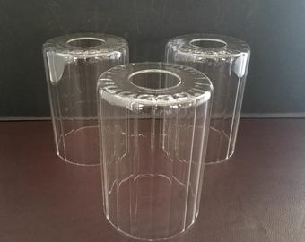 Clear Glass Cylinder Pendant Shade with Wide Ribs, 1 5/8 Inch Neckless Fitter,  Replacement Glass Shade