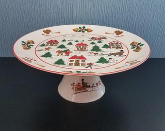 Jamestown China Joy Of Christmas 10 Inch Pedestal Cake Plate, Japan