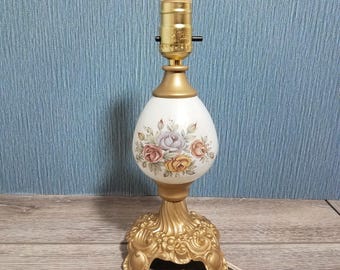 Small Teardrop and Gilded Gold Table Lamp, Floral Bedroom Lamp, 11.5 Inch