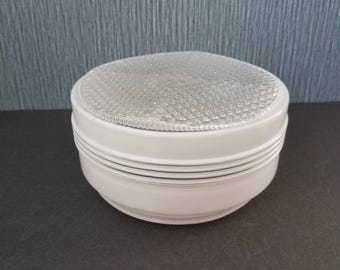 Vintage 6.5 Inch Glass Bullseye Drum Ceiling Light Cover, 5 5/8 Inch Fitter, MCM White/Clear Glass Replacement Ceiling Shade (G)