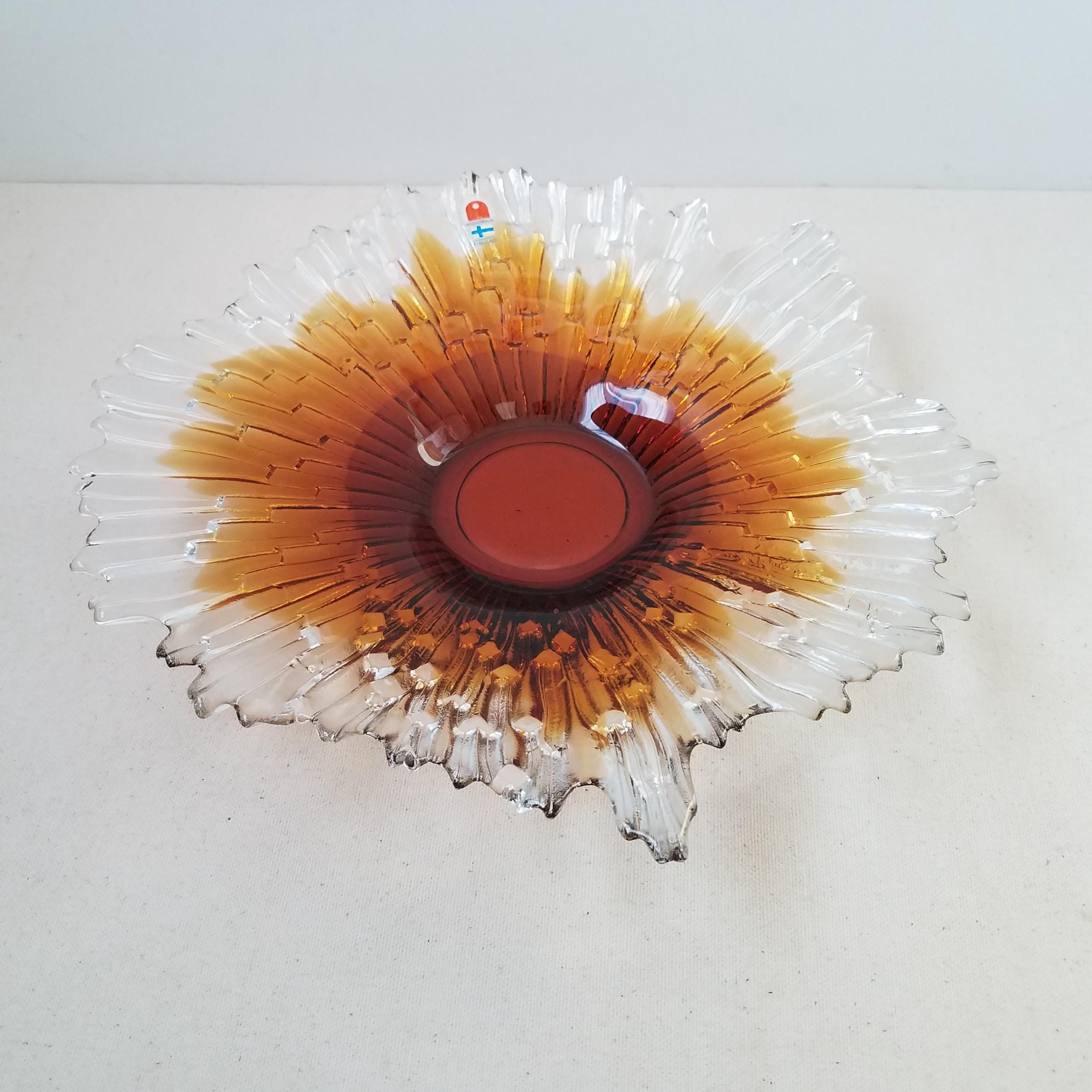 1960's Humppila Finland Amber Art Glass Bowl, Revontulet