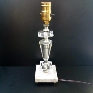 Beveled Glass Table Lamp With Marble Base, 12 Inch Faceted Glass Table Lamp, Mid Century Marvelous!!!