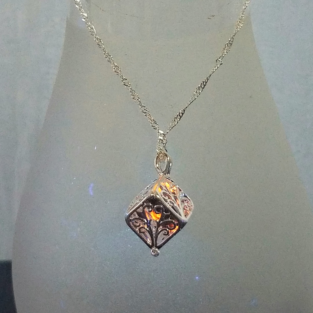 Silver Cube Locket With Tiny Yooperlite Inside. FREE 365nm UV Keychain ...