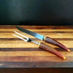 Vintage Antler Horn Carving Set, Mid Century Carving Set, Regent Sheffield England, Excellent Condition,
