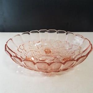 Vintage Pink Indiana Glass Fruit Garland, Footed Oval Serving Bowl, Pink Glass Footed Oval Centerpiece Bowl