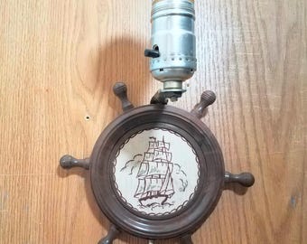 Vintage Ships Wheel Plug In Wall Sconce Lamp,  Wall Lamp