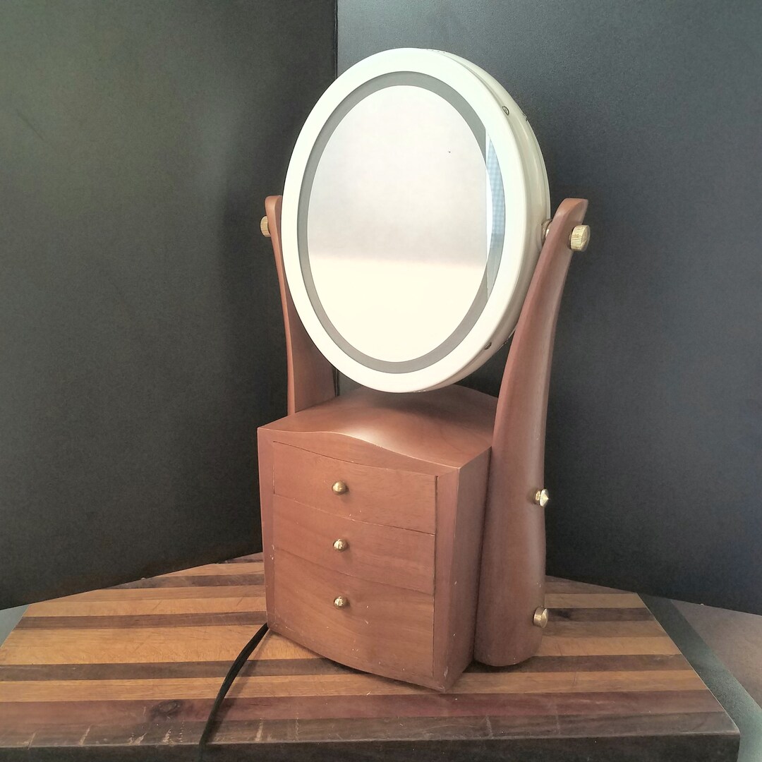 Vintage Lighted Vanity Mirror With Jewelry Box Jewelry Box Etsy