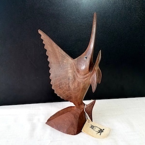 Hand Carved Wooden Sail Fish Sculpture, Dessert Ironwood, Alvaro Zamora Sanchez, Mexican Sail Fish Statue,  11 Inch Tabletop Sculpture
