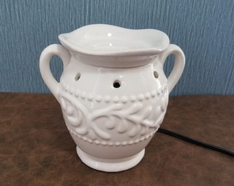 Scentsy White Tart Warmer, Botanical Bas Relief Ceramic Wax Warmer, Electric Aroma Lamp