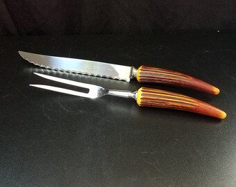 Vintage Antler Horn Carving Set, Mid Century Carving Set, Regent Sheffield England, Excellent Condition,