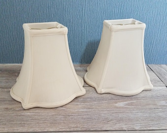Small Ivory Fabric Pagoda Lamp Shade with Scalloped Edge, Clip On Shade, 7 Inches Tall