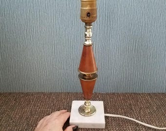 Italian Marble Base and Walnut Wood Table Lamp, Small Mid Century Table Lamp, Vintage Bedside Lamp, 12.25 Inches Tall