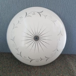 Round Glass Ceiling Light Cover with Starburst Center and Flower Pattern, 12.5 Inch, Retro White Ceiling Fixture Shade, Down Rod Shade