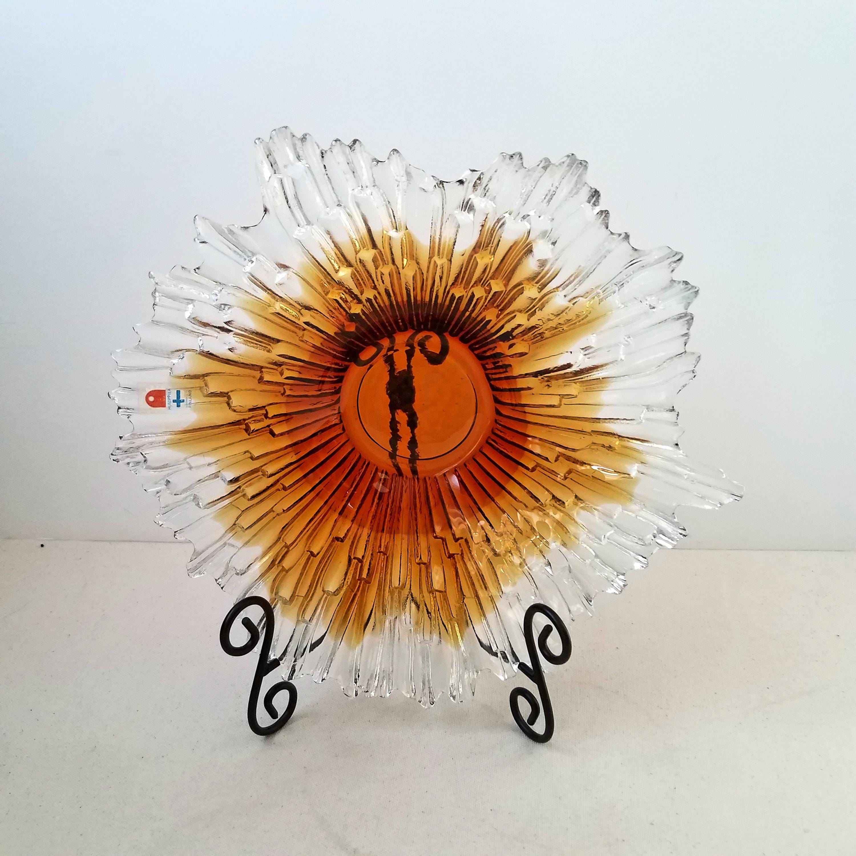 1960's Humppila Finland Amber Art Glass Bowl, Revontulet
