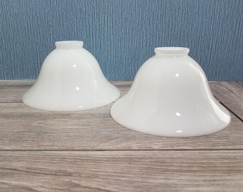 White Cased Glass Wide Bell Shaped Pendant Shades, 2 1/8 Inch Fitter, Glass Replacement Shade