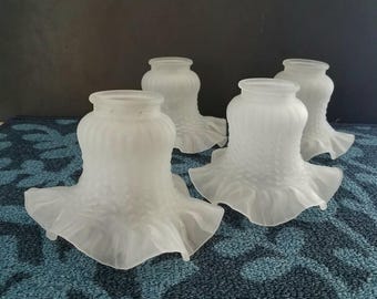 Vintage Frosted Petticoat Pendant Shades (F), 2 1/8 Inch Fitter, Ruffled Ceiling Fan Shades,  Gooseneck Lamp Shade, READ Item Details!!