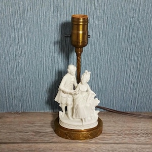 Early Century Courting Couple Porcelain Lamp, Baroque Figurines, Porcelain Figural Lamp