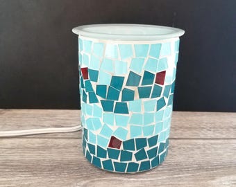 Beach Tones Mosaic Stained Glass Wax Warmer, Blue, Teal, Red, Electric Wax Melt Warmer