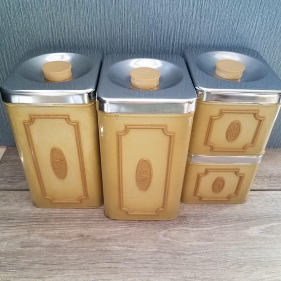 Vintage Ecko Canette Harvest Gold Canister Set, Retro 70s Gold