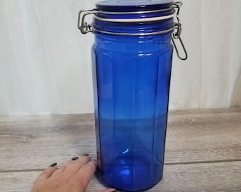 10 Inch Cobalt Blue Glass Pasta Jar with Bail Lid, Blue Apothecary Jar, Cobalt Blue Canister Jar with Wire Clasp