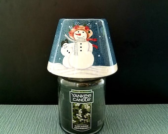 Snowfull Snowmama and Snowbaby Jar Candle Shade,  Whimsical Winter Ceramic Candle Topper