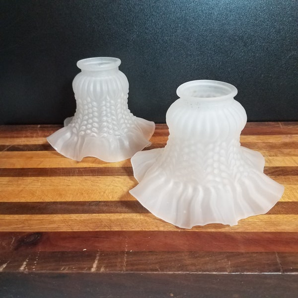 Vintage Frosted Petticoat Pendant Shades (A), 2 1/8 Inch Fitter, Ruffled Ceiling Fan Shades, Glass Replacement Shade, Gooseneck Lamp Shade