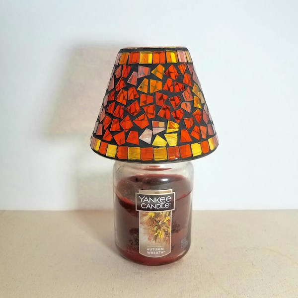 Mosaic Stained Glass Candle Shade, Orange and Yellow, Colored Mosaic Jar Candle Shade