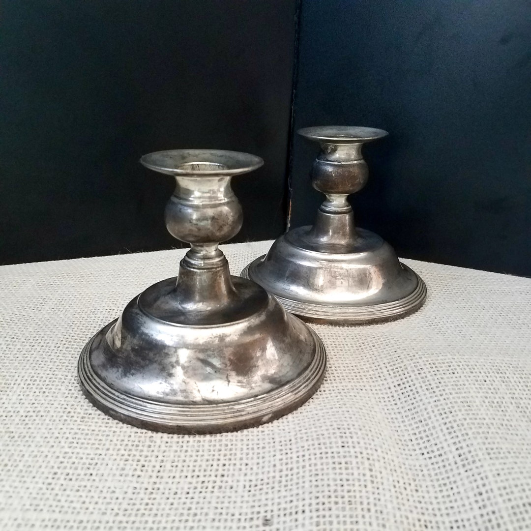 Pair of Vintage Tarnished Silver Candlesticks Tarnished Etsy