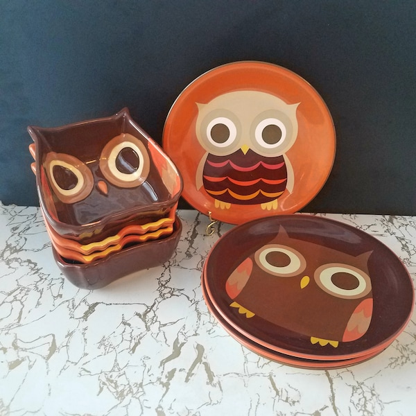 Mesa Home Products Owl Bowl and Plate Set, Retro Owl Luncheon Set, Owl Collectable