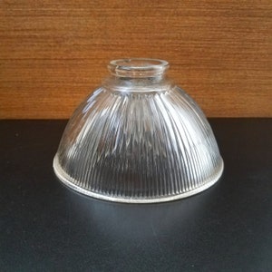 Vintage Ribbed Clear Glass Dome Pendant Shade, 2 1/8 Inch Fitter, Retro Headlight Style, Glass Replacement Shade
