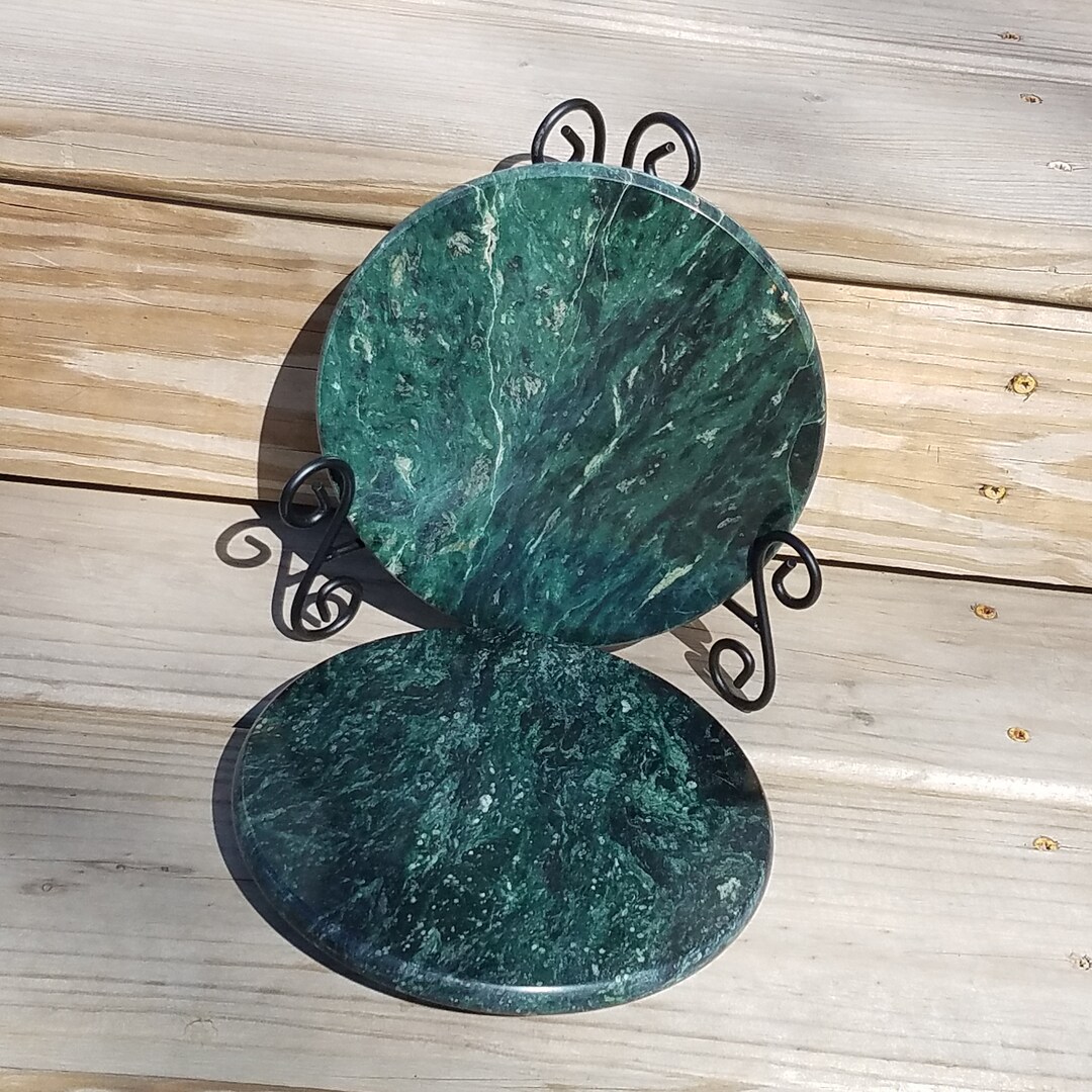 Polished Round Green Marble Trivets Stone Trivets Marble Hot Etsy