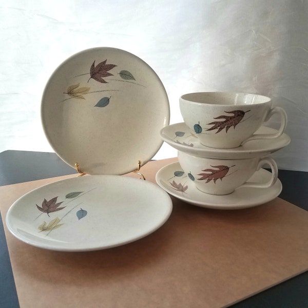 Set of 6 Vintage Franciscan Autumn Leaves Cups Saucers Bread Plates, MCM Franciscan Dinnerware