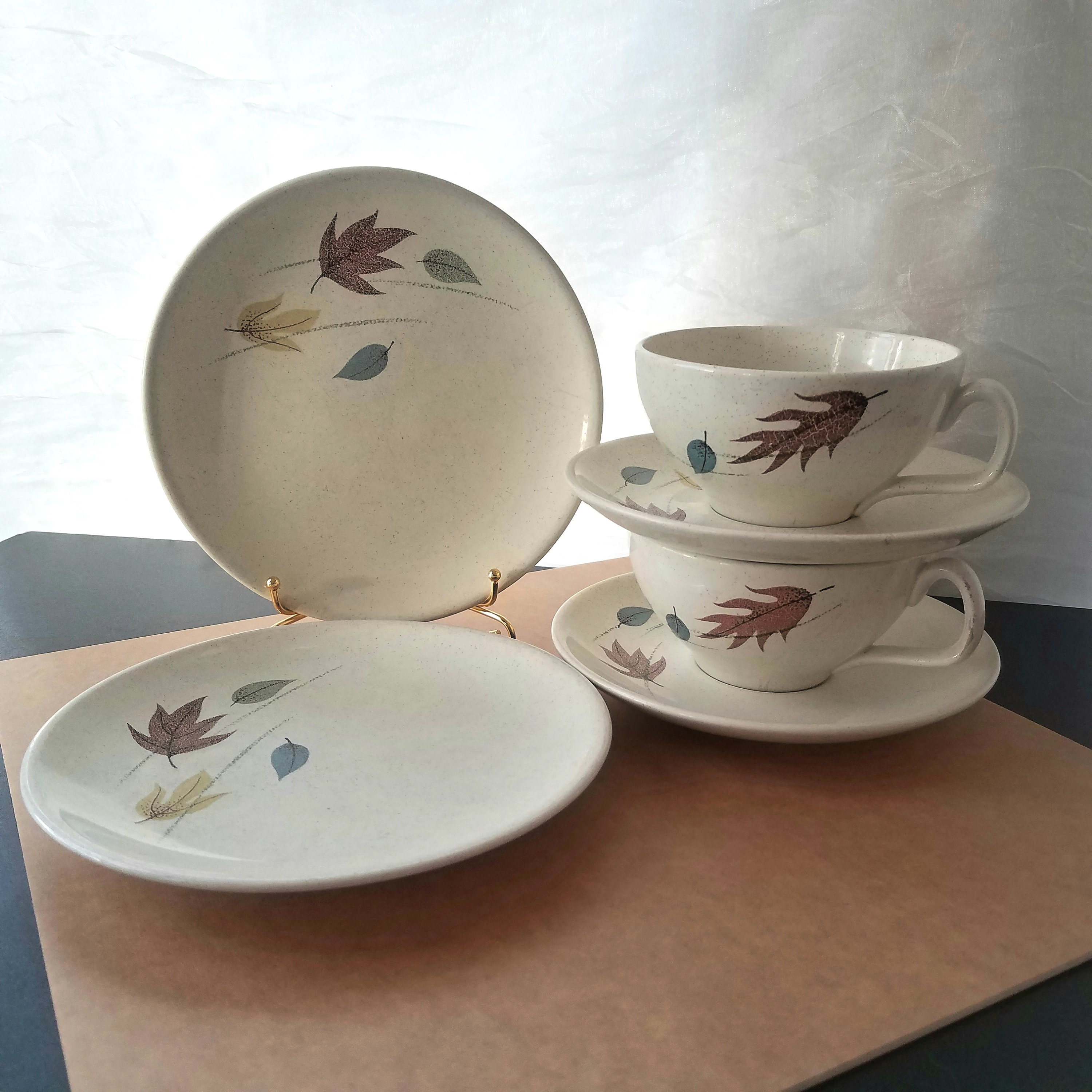 Set of Vintage Franciscan Autumn Leaves Cups Saucers Bread Plates, MCM  Franciscan Dinnerware
