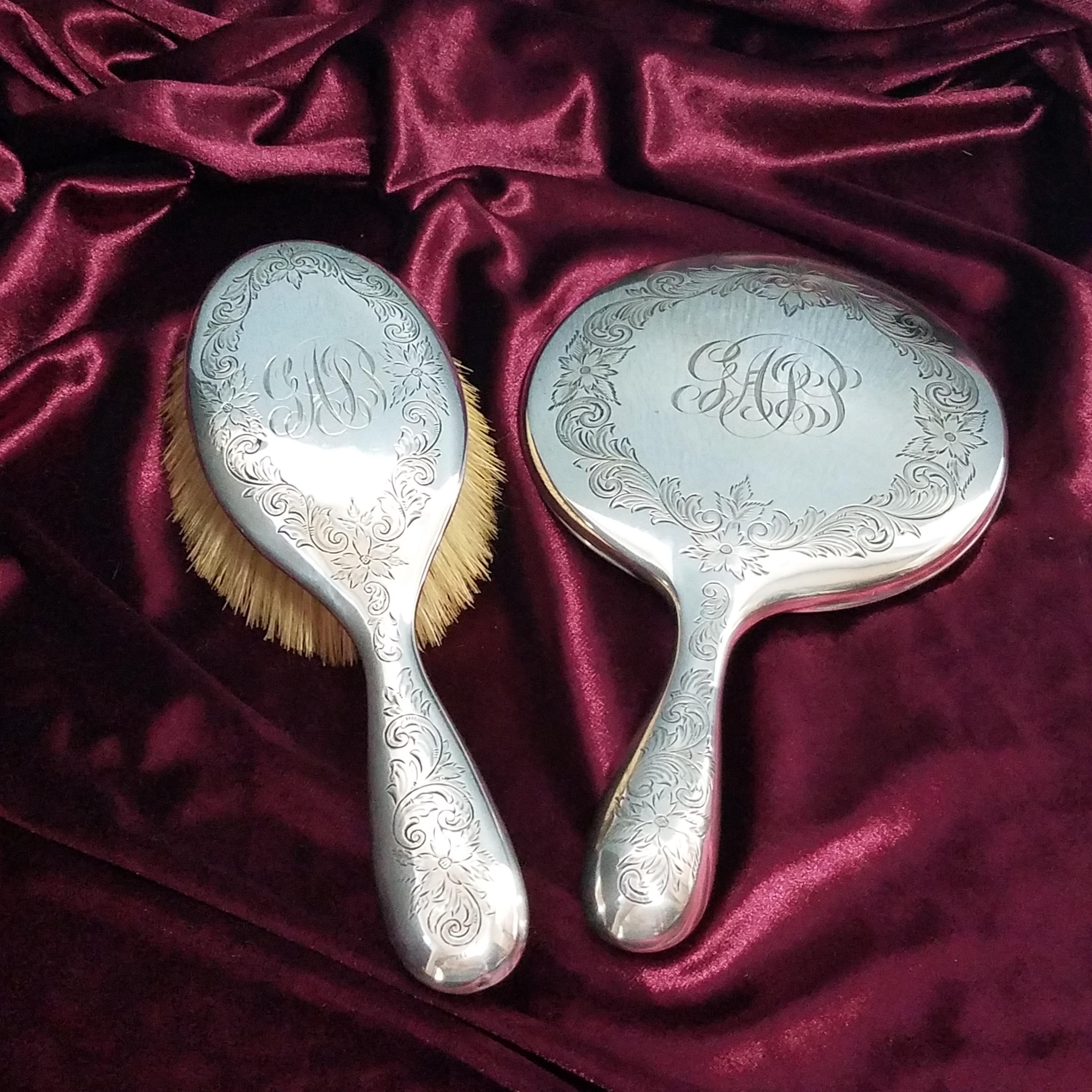 1920's Birks Sterling Hairbrush and Mirror Set, Sterling