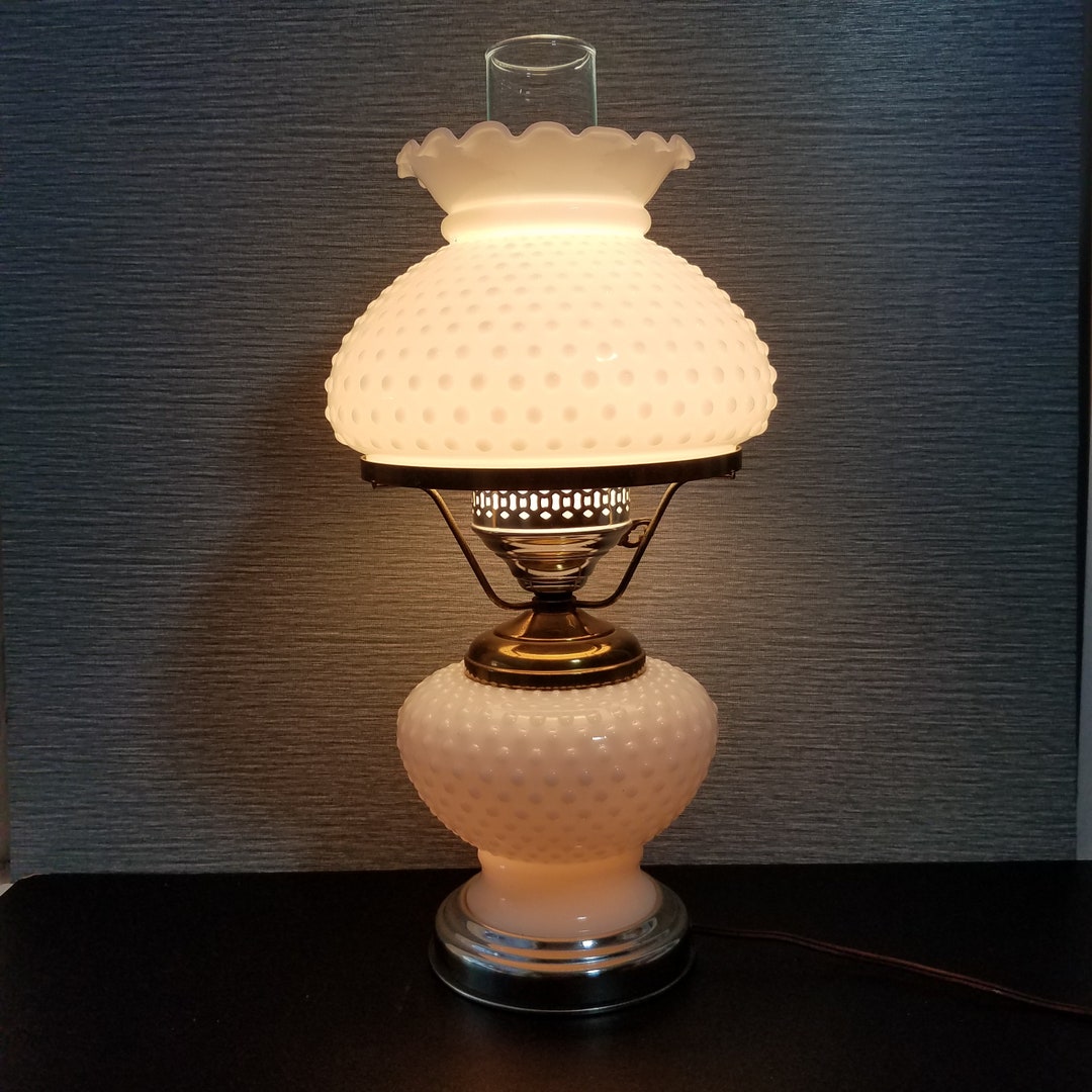 Vintage Hobnail Milk Glass Hurricane Lamp Night Light Base 3 Etsy