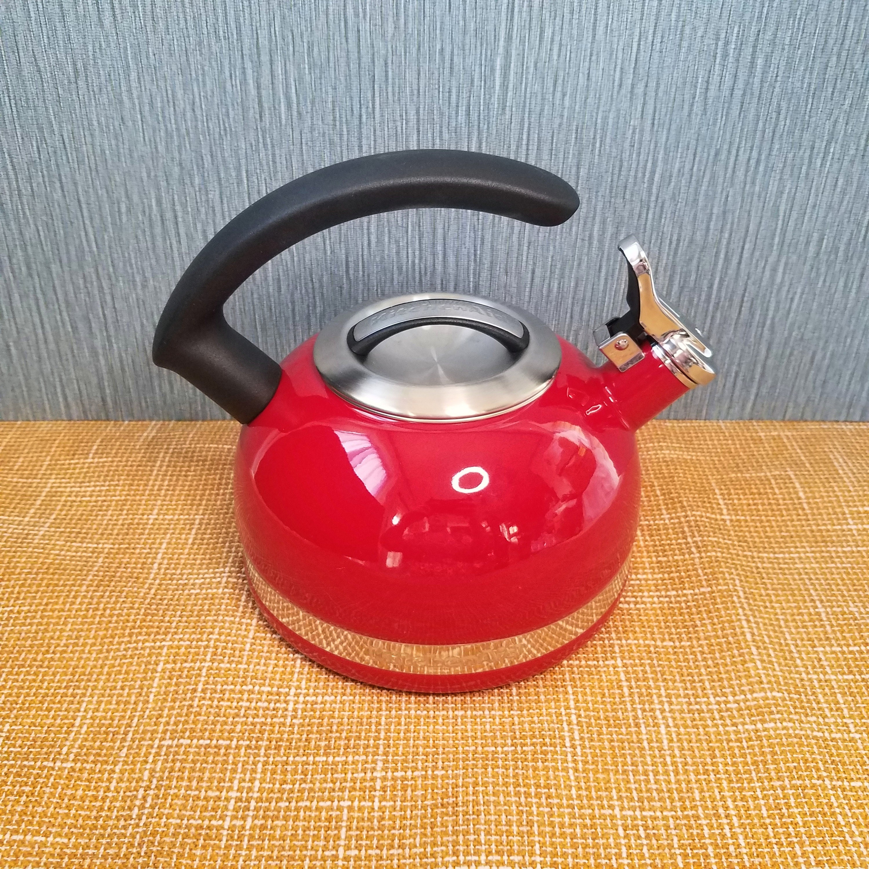 Red Enamel Kitchen Aid Whistling Teakettle, 2 Quart, New Old Stock 